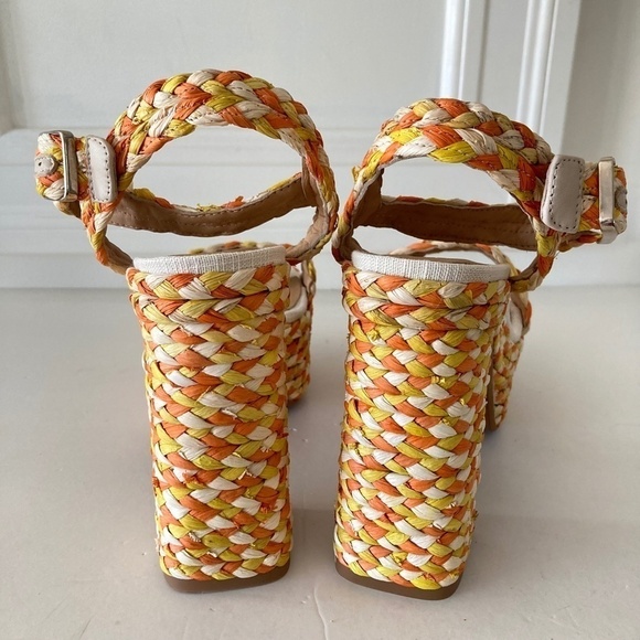 NWOT Castaner Adara Platform Raffia Yellow & Orange Braided Heels Sz 41 - Picture 7 of 9